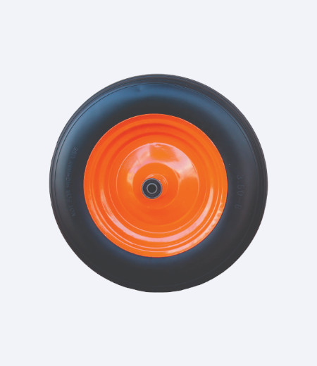 Točak za kolica sa narandžastom felnom i punom gumom crne boje