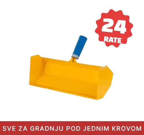 Ytong lopatica žute boje sa plavom drškom na svetloj pozadini