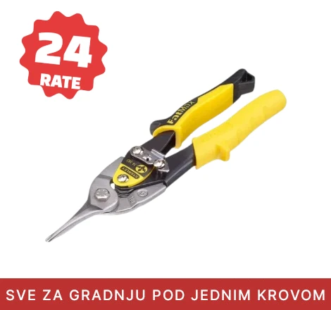 Baner makaze za lim sa žutim rukohvatom na svetloj pozadini